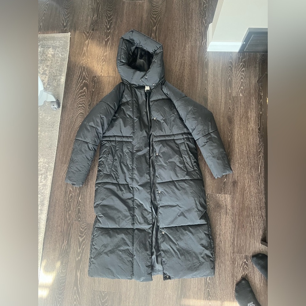 a new day Black Quilted Puffer Jacket Parka with Hood